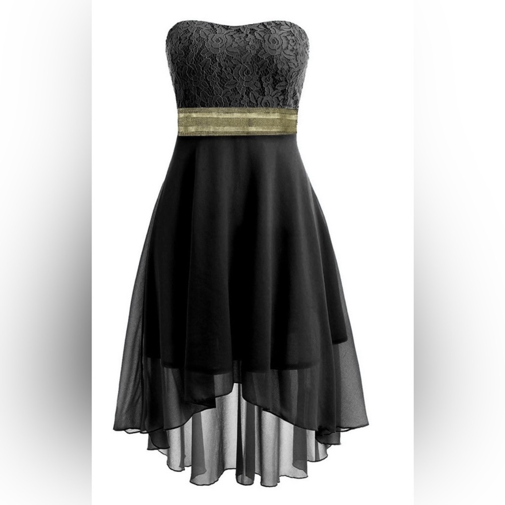 Black Strapless High Low Dress 👗